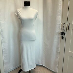 Zara White ribbed short sleeve mock neck Bodycon soft stretch midi dress M NWOT